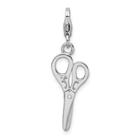 Amore La Vita Sterling Silver Rhodium-plated Polished 3-D Scissors Charm with Fancy Lobster Clasp view 1