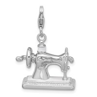 Amore La Vita Sterling Silver Rhodium-plated Polished 3-D Enameled Sewing Machine Charm with Fancy Lobster Clasp view 3