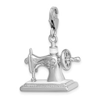 Amore La Vita Sterling Silver Rhodium-plated Polished 3-D Enameled Sewing Machine Charm with Fancy Lobster Clasp view 4