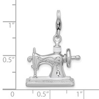 Amore La Vita Sterling Silver Rhodium-plated Polished 3-D Enameled Sewing Machine Charm with Fancy Lobster Clasp view 5
