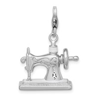 Amore La Vita Sterling Silver Rhodium-plated Polished 3-D Enameled Sewing Machine Charm with Fancy Lobster Clasp view 1