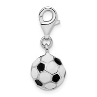 Amore La Vita Sterling Silver Rhodium-plated Polished 3-D Enameled Small Soccer Ball Charm with Fancy Lobster Clasp view 2