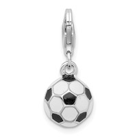 Amore La Vita Sterling Silver Rhodium-plated Polished 3-D Enameled Small Soccer Ball Charm with Fancy Lobster Clasp view 3