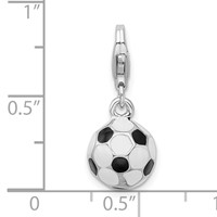 Amore La Vita Sterling Silver Rhodium-plated Polished 3-D Enameled Small Soccer Ball Charm with Fancy Lobster Clasp view 4