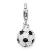 Amore La Vita Sterling Silver Rhodium-plated Polished 3-D Enameled Small Soccer Ball Charm with Fancy Lobster Clasp view 1