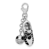 Amore La Vita Sterling Silver Rhodium-plated Polished 3-D Moveable Enameled Soccer Shoe and Ball Charm with Fancy Lobster Clasp view 2