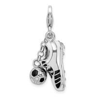 Amore La Vita Sterling Silver Rhodium-plated Polished 3-D Moveable Enameled Soccer Shoe and Ball Charm with Fancy Lobster Clasp view 3