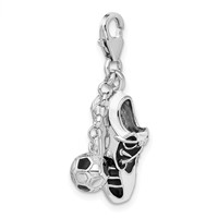 Amore La Vita Sterling Silver Rhodium-plated Polished 3-D Moveable Enameled Soccer Shoe and Ball Charm with Fancy Lobster Clasp view 4