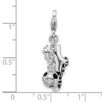 Amore La Vita Sterling Silver Rhodium-plated Polished 3-D Moveable Enameled Soccer Shoe and Ball Charm with Fancy Lobster Clasp view 5