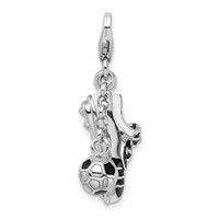 Amore La Vita Sterling Silver Rhodium-plated Polished 3-D Moveable Enameled Soccer Shoe and Ball Charm with Fancy Lobster Clasp view 1
