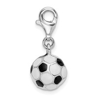 Amore La Vita Sterling Silver Rhodium-plated Polished 3-D Enameled Soccer Ball Charm with Fancy Lobster Clasp view 2
