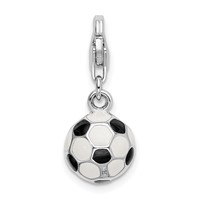 Amore La Vita Sterling Silver Rhodium-plated Polished 3-D Enameled Soccer Ball Charm with Fancy Lobster Clasp view 3