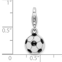 Amore La Vita Sterling Silver Rhodium-plated Polished 3-D Enameled Soccer Ball Charm with Fancy Lobster Clasp view 4