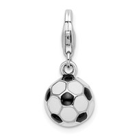 Amore La Vita Sterling Silver Rhodium-plated Polished 3-D Enameled Soccer Ball Charm with Fancy Lobster Clasp view 1