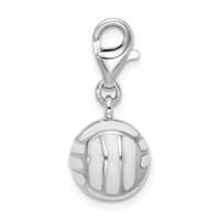 Amore La Vita Sterling Silver Rhodium-plated Polished 3-D Enameled Volleyball Charm with Fancy Lobster Clasp view 2
