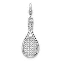 Amore La Vita Sterling Silver Rhodium-plated Polished 3-D Polished Tennis Racquet Charm with Fancy Lobster Clasp view 3