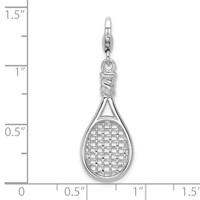 Amore La Vita Sterling Silver Rhodium-plated Polished 3-D Polished Tennis Racquet Charm with Fancy Lobster Clasp view 4
