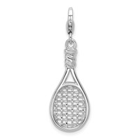 Amore La Vita Sterling Silver Rhodium-plated Polished 3-D Polished Tennis Racquet Charm with Fancy Lobster Clasp view 1
