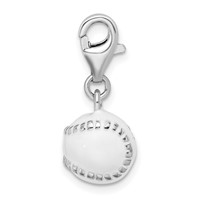 Amore La Vita Sterling Silver Rhodium-plated Polished 3-D Polished and Enameled Baseball Charm with Fancy Lobster Clasp view 2