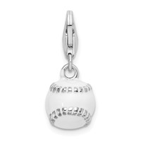 Amore La Vita Sterling Silver Rhodium-plated Polished 3-D Polished and Enameled Baseball Charm with Fancy Lobster Clasp view 3