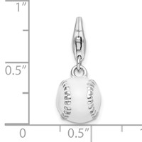 Amore La Vita Sterling Silver Rhodium-plated Polished 3-D Polished and Enameled Baseball Charm with Fancy Lobster Clasp view 4