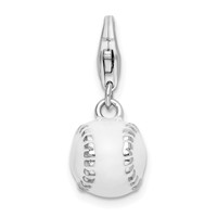 Amore La Vita Sterling Silver Rhodium-plated Polished 3-D Polished and Enameled Baseball Charm with Fancy Lobster Clasp view 1