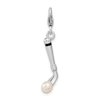 Amore La Vita Sterling Silver Rhodium-plated Polished 3-D Freshwater Cultured Pearl Golf Club Charm with Fancy Lobster Clasp view 4