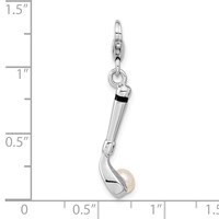 Amore La Vita Sterling Silver Rhodium-plated Polished 3-D Freshwater Cultured Pearl Golf Club Charm with Fancy Lobster Clasp view 3