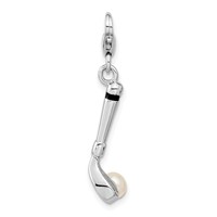 Amore La Vita Sterling Silver Rhodium-plated Polished 3-D Freshwater Cultured Pearl Golf Club Charm with Fancy Lobster Clasp view 1