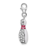 Amore La Vita Sterling Silver Rhodium-plated Polished 3-D Reversible Enameled Bowling Pin Charm with Fancy Lobster Clasp view 2