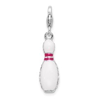 Amore La Vita Sterling Silver Rhodium-plated Polished 3-D Reversible Enameled Bowling Pin Charm with Fancy Lobster Clasp view 3