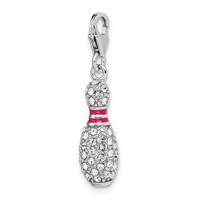 Amore La Vita Sterling Silver Rhodium-plated Polished 3-D Reversible Enameled Bowling Pin Charm with Fancy Lobster Clasp view 4