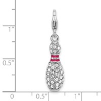 Amore La Vita Sterling Silver Rhodium-plated Polished 3-D Reversible Enameled Bowling Pin Charm with Fancy Lobster Clasp view 5