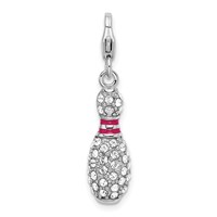 Amore La Vita Sterling Silver Rhodium-plated Polished 3-D Reversible Enameled Bowling Pin Charm with Fancy Lobster Clasp view 1