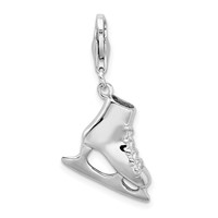 Amore La Vita Sterling Silver Rhodium-plated Polished 3-D Ice Skate Charm with Fancy Lobster Clasp view 3