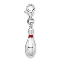Amore La Vita Sterling Silver Rhodium-plated Polished 3-D Enameled Bowling Pin Charm with Fancy Lobster Clasp view 2