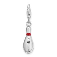 Amore La Vita Sterling Silver Rhodium-plated Polished 3-D Enameled Bowling Pin Charm with Fancy Lobster Clasp view 3