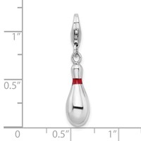 Amore La Vita Sterling Silver Rhodium-plated Polished 3-D Enameled Bowling Pin Charm with Fancy Lobster Clasp view 4
