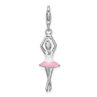 Amore La Vita Sterling Silver Rhodium-plated Polished 3-D Enameled Ballerina Charm with Fancy Lobster Clasp view 3