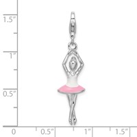 Amore La Vita Sterling Silver Rhodium-plated Polished 3-D Enameled Ballerina Charm with Fancy Lobster Clasp view 4
