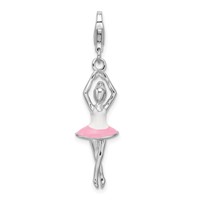 Amore La Vita Sterling Silver Rhodium-plated Polished 3-D Enameled Ballerina Charm with Fancy Lobster Clasp view 1