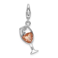 Amore La Vita Sterling Silver Rhodium-plated Polished CZ Enameled Open Champagne Glass Charm with Fancy Lobster Clasp view 3
