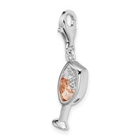 Amore La Vita Sterling Silver Rhodium-plated Polished CZ Enameled Open Champagne Glass Charm with Fancy Lobster Clasp view 4