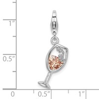 Amore La Vita Sterling Silver Rhodium-plated Polished CZ Enameled Open Champagne Glass Charm with Fancy Lobster Clasp view 5