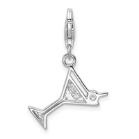 Amore La Vita Sterling Silver Rhodium-plated Polished Enameled Red Crystal Martini Glass Charm with Fancy Lobster Clasp view 3