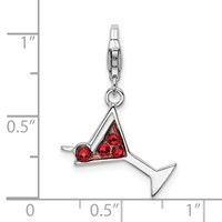 Amore La Vita Sterling Silver Rhodium-plated Polished Enameled Red Crystal Martini Glass Charm with Fancy Lobster Clasp view 4