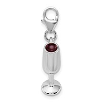 Amore La Vita Sterling Silver Rhodium-plated Polished 3-D Enameled Red Wine Glass Charm with Fancy Lobster Clasp view 2
