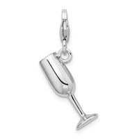 Amore La Vita Sterling Silver Rhodium-plated Polished 3-D Enameled Red Wine Glass Charm with Fancy Lobster Clasp view 3
