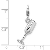 Amore La Vita Sterling Silver Rhodium-plated Polished 3-D Enameled Red Wine Glass Charm with Fancy Lobster Clasp view 4