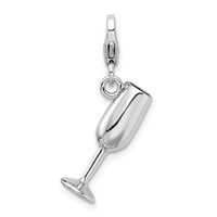 Amore La Vita Sterling Silver Rhodium-plated Polished 3-D Enameled Red Wine Glass Charm with Fancy Lobster Clasp view 1